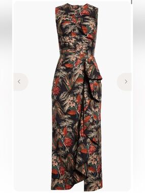 Ulla Johnson Edlyn Anthurium Floral Ruched Sleeveless Midi Dress Cotton Sz 6
